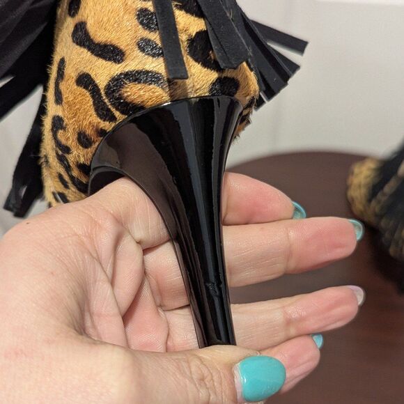 J. Renee Size 6M Saharra Leopard Print Fringe Peep-Toe Ankle Boot - Picture 7 of 8